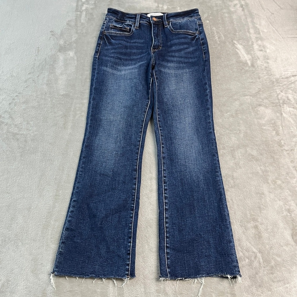 Lovervet Vervet High Rise* Cropped Flare Jeans Dark Wash Raw Hem 27/5 EUC